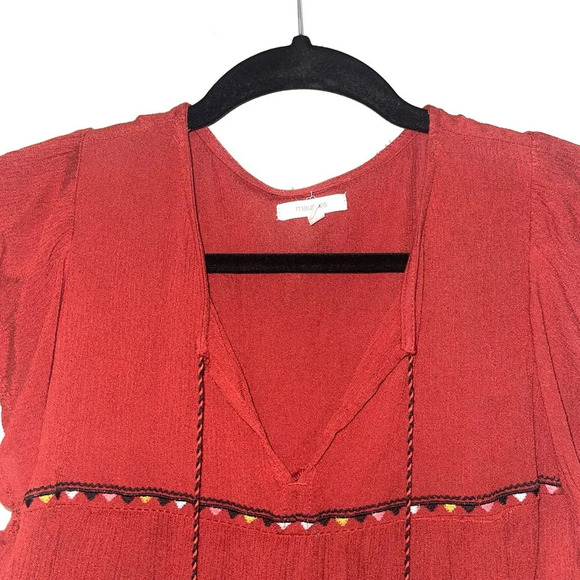 Maurices Burnt Orange Flutter Sleeve Embroidered Split Neck Top Medium Women’s - Picture 2 of 11